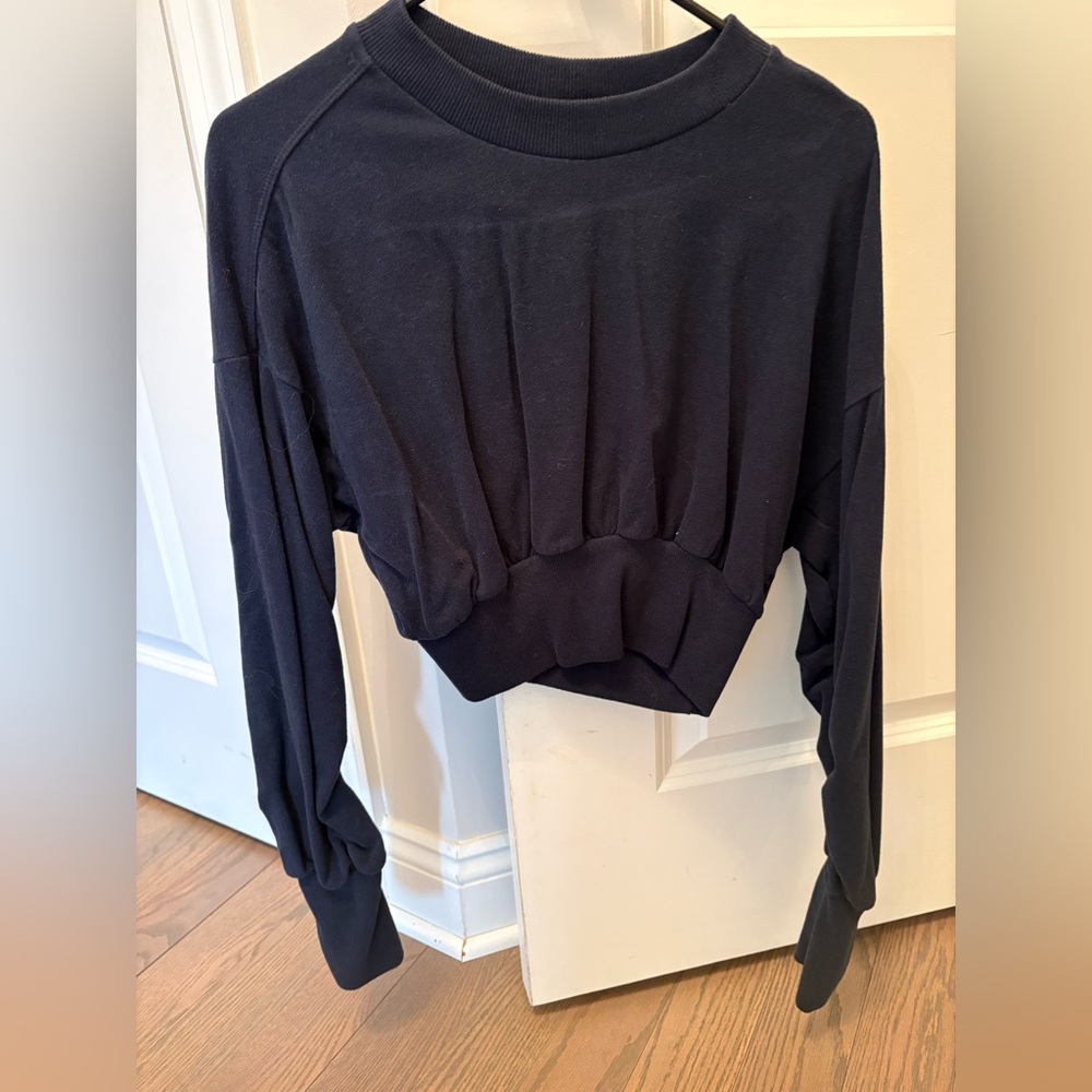 Sweaty Betty Navy Blue Cropped Pullover Sweatshirt